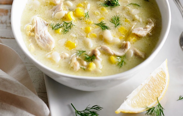 Фото Куриный суп-пюре с кукурузой и пастой орзо