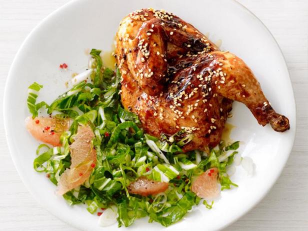 Как приготовить - Цыплята-корнишоны в глазури из соуса хойсин с салатом из бок-чой и грейпфрута